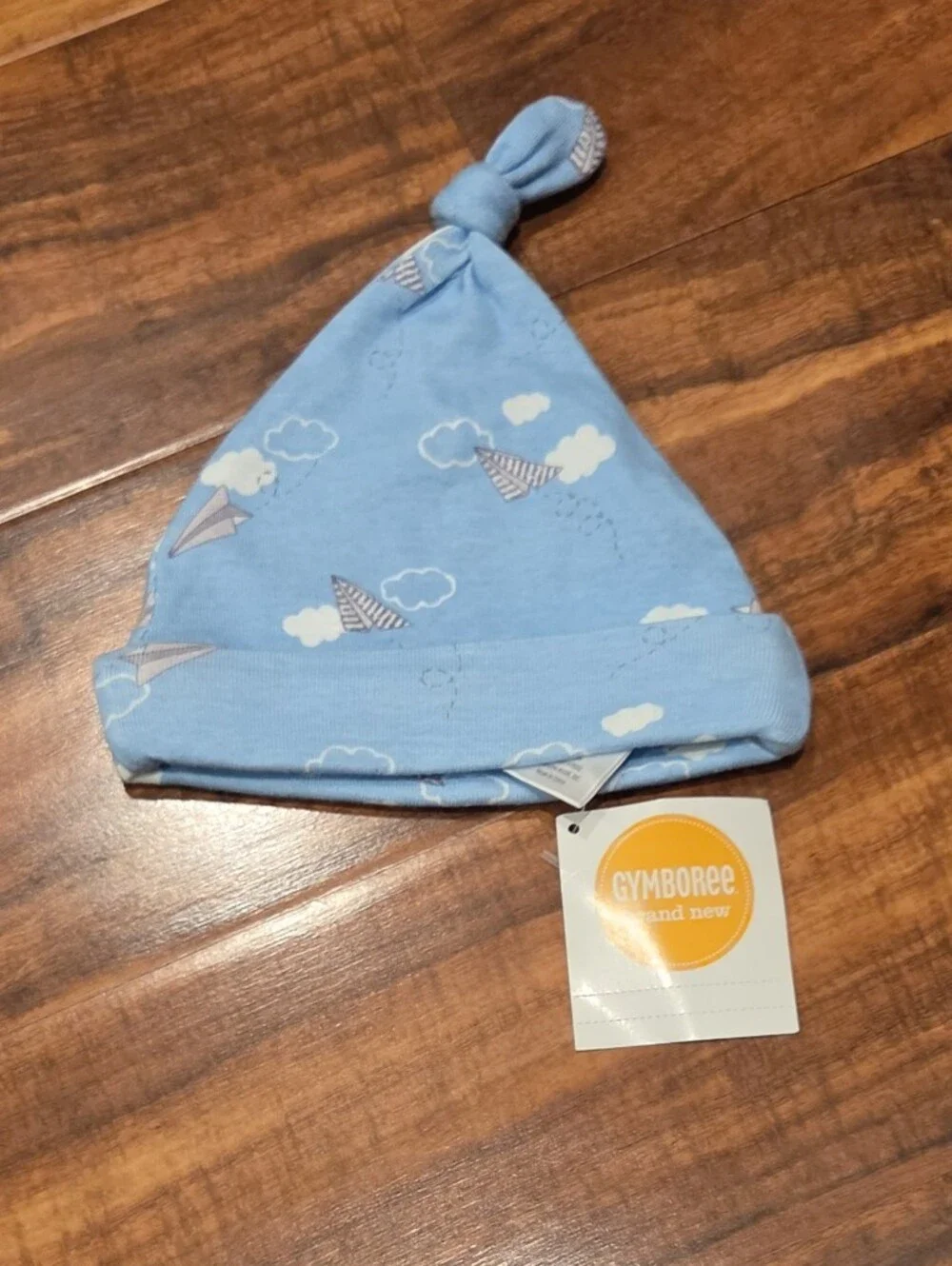 Gymboree NWT Newborn Blue Paper Airplane Footie Romper, Hat and Bib